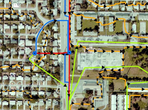 Stormwater model elements with impervious data overlay.